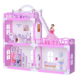 Дом для кукол с мебелью Анна бело-розовый арт. 000268 - Интернет-магазин детских товаров Зайка моя Екатеринбург