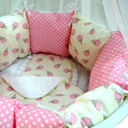 Комплект в круглую кроватку 22 предмета Розовые мороженки - Интернет-магазин детских товаров Зайка моя Екатеринбург