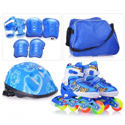 Ролики раздвижные с комплектом защиты, синие в рюкзаке размер М34-38 (U028436Y) - Интернет-магазин детских товаров Зайка моя Екатеринбург