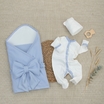 Комплект на выписку 4 предмета "Новый Капучино.Плед", серо-голубой, лето - Интернет-магазин детских товаров Зайка моя Екатеринбург