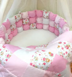 Комплект в кроватку Бонбон 5 в 1, розовый-розы - Интернет-магазин детских товаров Зайка моя Екатеринбург