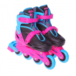 Роликовые коньки раздвижные,Onlitop колеса PVC 64 мм, пластиковая рама, black/blue/pink - Интернет-магазин детских товаров Зайка моя Екатеринбург