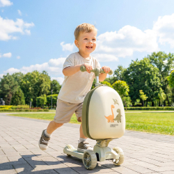 Самокат UNIX Kids Backpack Dino / Дино с рюкзаком бежевый - Интернет-магазин детских товаров Зайка моя Екатеринбург
