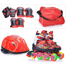 Ролики раздвижные с комплектом защиты, красные в рюкзаке размер М34-38 (U028436Y) - Интернет-магазин детских товаров Зайка моя Екатеринбург